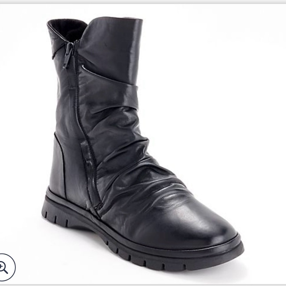 Miz Mooz Black Leather Ruched Boots